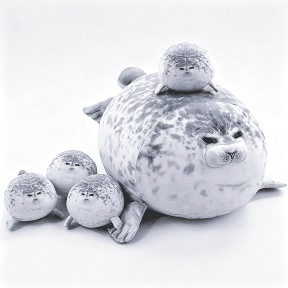 CYFW Chubby Blob Seal Pillow Cute Seal Plush with 4 Baby Plushies in Her Tummy, Soft Large Stuffed Animals Toy Gifts for Kids (20inch)