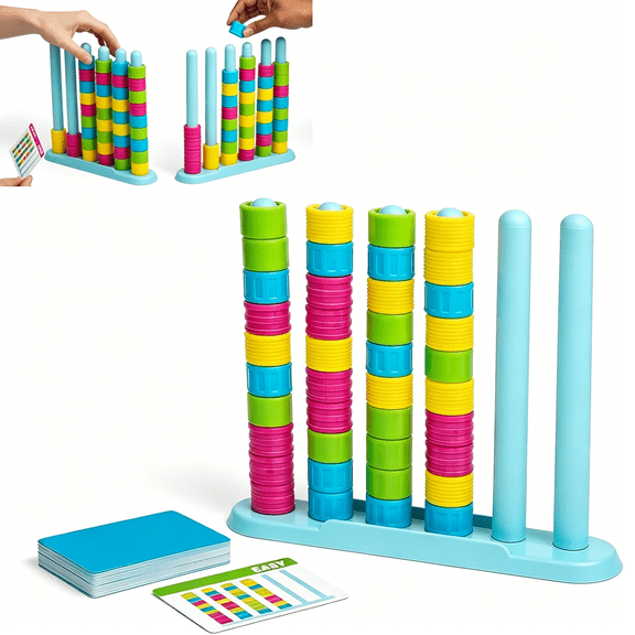 CYFW Color Matching Challenge Game, Fast Pattern Match Ring Stacking Puzzle Stack Games with 50 Puzzles, Hand Eye Coordination Training for Group Party and Family 2-4 Players Indoor/Outdoor