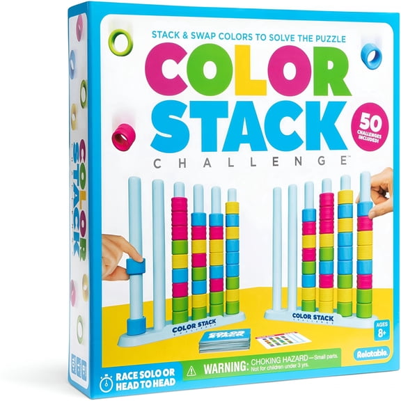 CYFW Color Stack Challenge-A Fast-Paced Color Matching Puzzle Game for Fun Parties and Family Game Night. Includes 2 Stack Racks,50 Challenge Cards,80 Rings&Instructions.