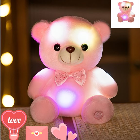 CYFW Colorful Light Up Bear,Valentine Day Gift,Colorful Color Changing Glowing Color Lovely Bear Figurine Ribbon Light Bow Tie Bear Boy And Girl Holiday Gift Birthday Gift