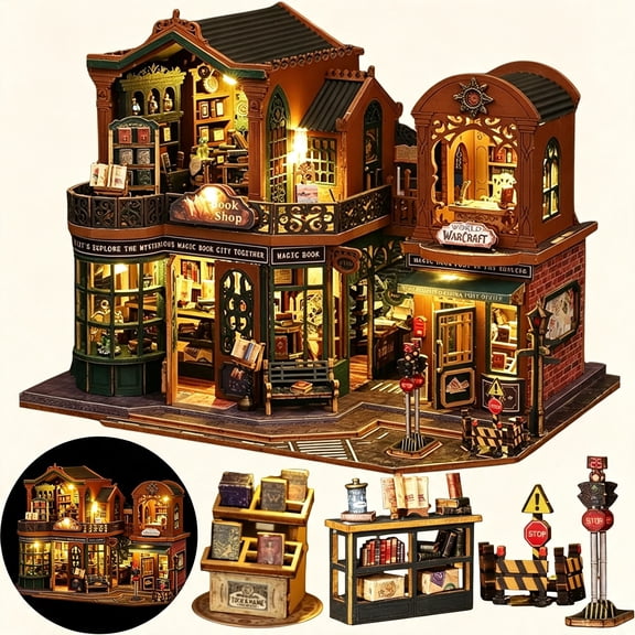 CYFW Diy Miniature House Kit, Diy Dollhouse Kit for Adults to Build, Mini Magic House Miniature Kit, Model Building Book Nook Diorama Kit, Ideal Gifts for Birthday Christmas(Magic Book Shop)