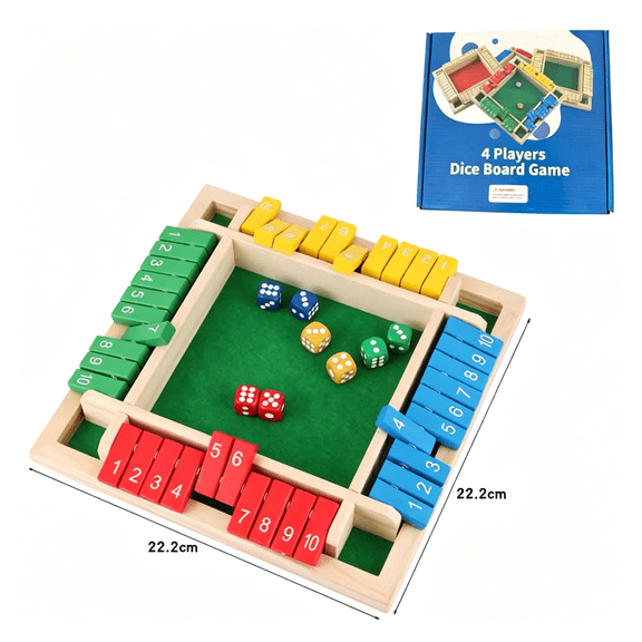 CYFW Dice Game Shut the Box Wooden Board Game,4 Sided Family Math Game for 2-4 Players,Educational Learning Interactive,Classics Tabletop Version Games for Classroom,Party,Or Pub