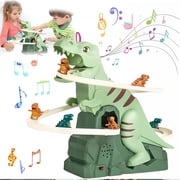 CYFW Dinosaur Climbing Stairs Toy with Music and Sound Effects, Interactive Track Game and Slide Roller Coaster, Fun Educational Present for Children Kids Roller Coaster- Green