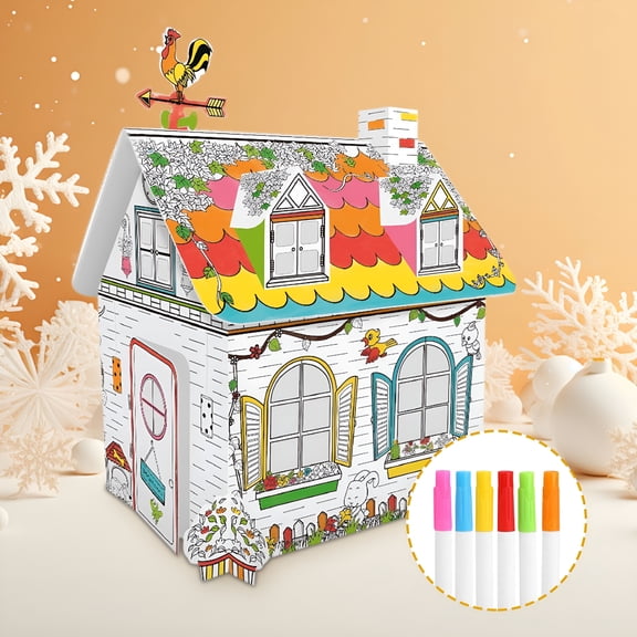 CYFW Diy Foldable Christmas Playhouse  Colorable Kids Craft House for Family Fun, Easy Storage, Fold Up House