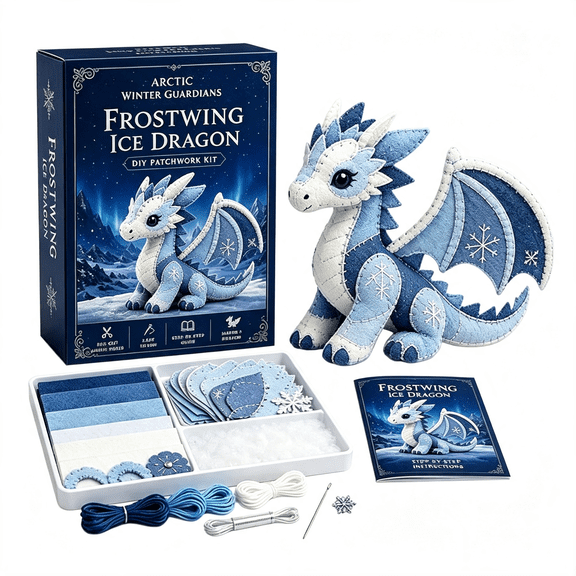 CYFW Diy Ice Dragon Felt Patchwork Kit Arctic Winter Guardian Sewing Set,3D Stuffed Animals Mythical Creature for Beginners,Pre-Cut Handmade Craft Kit for Home Decor&Creative Gift,#B
