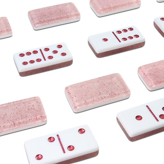 CYFW Dominoes Set for Adults, Double 6 Dominos Game Set with 28 Domino Tiles Double with Upscale Gift Boxes -7 Polyhedral Dice -Classic Board Games (Light Pink)
