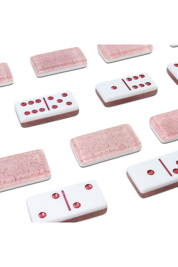 Dominoes Set for Adults, Double 6 Dominos Game Set with 28 Domino Tiles Double with Upscale Gift Boxes -7 Polyhedral Dice -Classic Board Games (Light Pink)