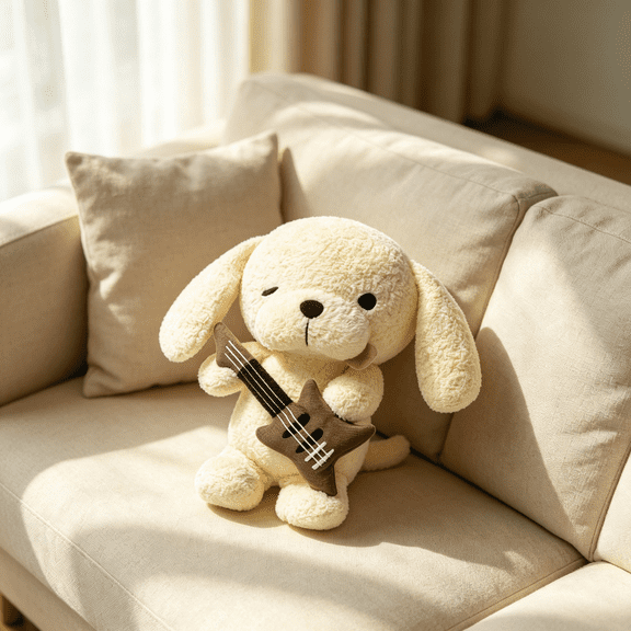 CYFW Drummer Puppy Plush Toy 10.6In Cute Stuffed Animal Dog with Drumsticks&Patch,Soft Fuzzy Kawaii Plushie for Kids&Music Lovers,Cream White
