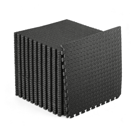 CYFW Exercise Puzzle Mat -" Interlocking Foam Floor Tiles for Home Gym,Workout Equipment,Kids Play Areas,Black,144 Sq Ft-36 Tiles