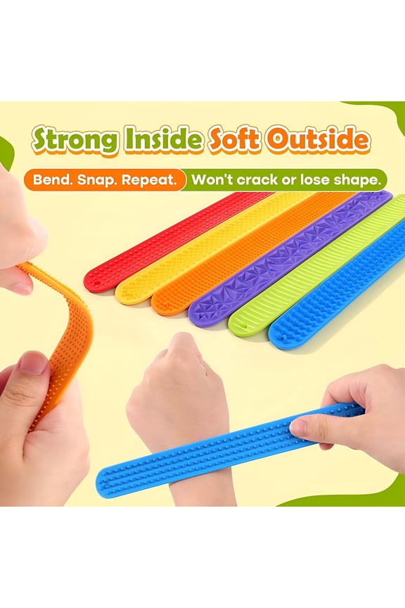 Fidget Slap Bracelets Sensory Toy | Multi-Textured Calming Accessory | 6 Pack Flexible Wearable Tactile Bands for Focus and Anxiety Relief