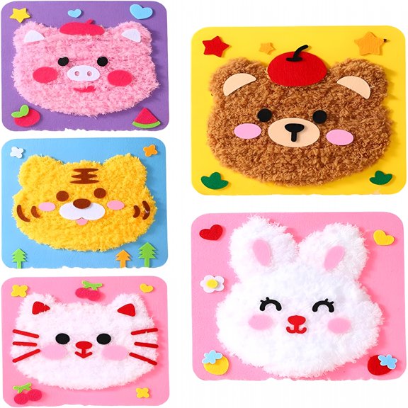 CYFW First Sewing Craft Kit for Beginner Kids,5 Pack Easy DIY Embroidery Projects Animal Dolls Set,Learn to Sew Arts & Crafts Gift for Girls,Boys
