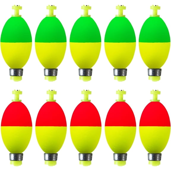 CYFW Fishing Bobbers Floats,10 Packs Weighted Bobbers for Fishing Foam Snap-On Fishing Floats Ball Oval Fishing Corks Bluegill Crappie Panfish Bass Trout High-Buoyancy Fishing Bobbers