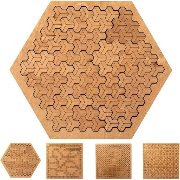 CYFW Fractal Tray Puzzle, Mind Bending Hard Wooden Jigsaw Puzzles for Adults with Reverse Thinking Challenging No Image, Unique Irregular Shape Design for Family Party
