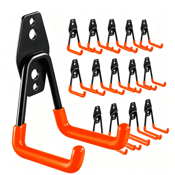 CYFW Garage Hooks Heavy Duty,15Pcs Wall Mount Steel Utility Hooks&Hangers,Anti-Slip Rubber Coated,Garage Storage Organizer for Garden Tools,Power Tools,Ladders,Brooms,Bikes,Bulk Items