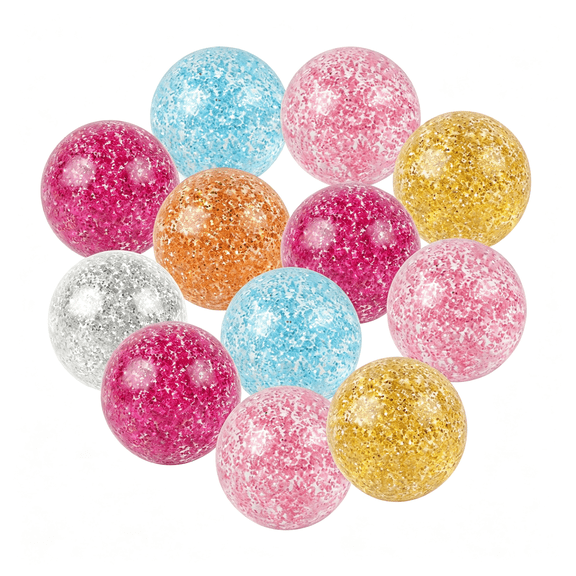 CYFW Glitter Bouncy Balls,32Mm Colored Rubber Bounce Balls for Outdoor Birthday Party Gift Bags,Pack of 12 Fun Bouncy Balls