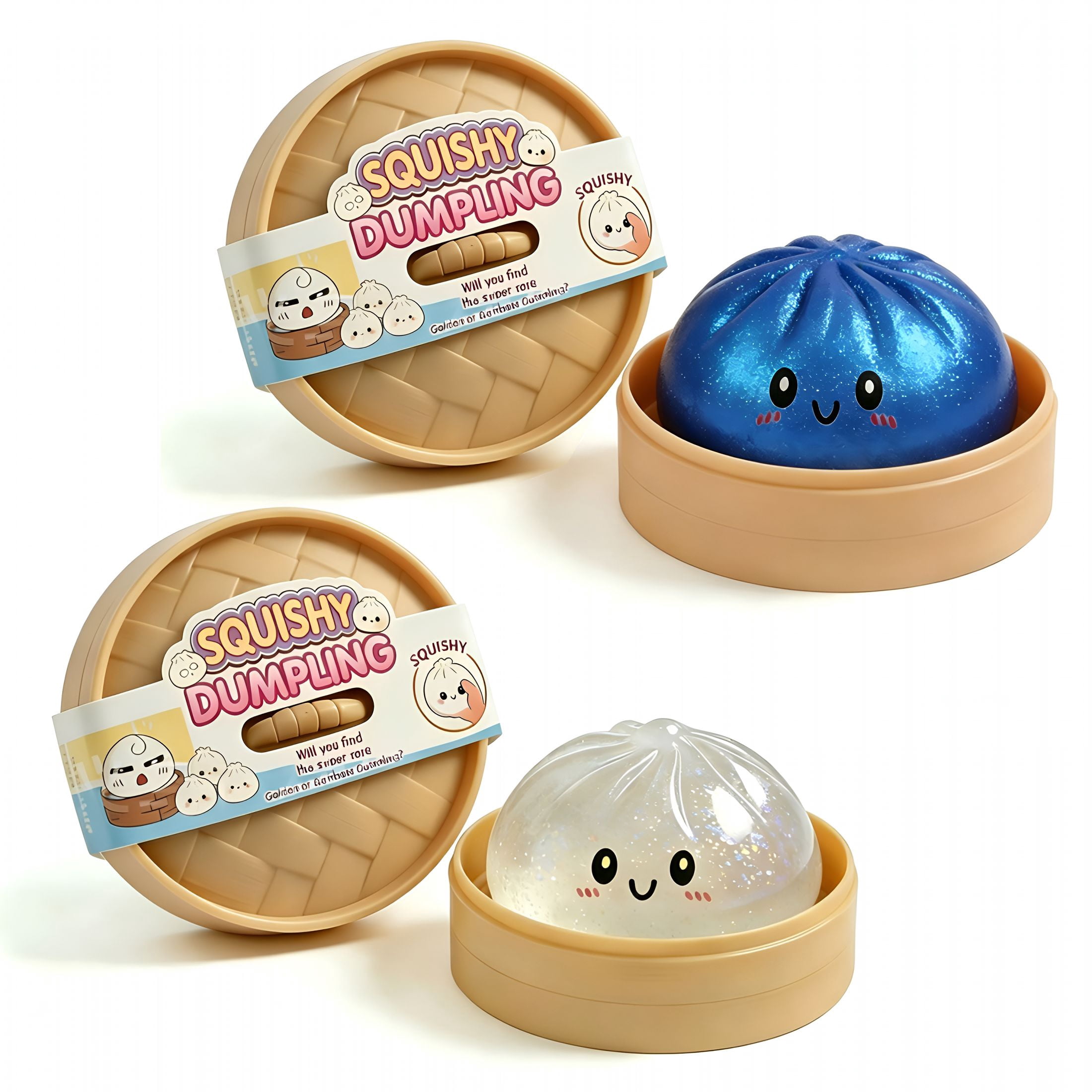 CYFW Glitter Dumpling Soft and Fluffy,New Bun Squeeze Stress Relief Ball with Steamer Box for Stress Relief (2 Pcs)