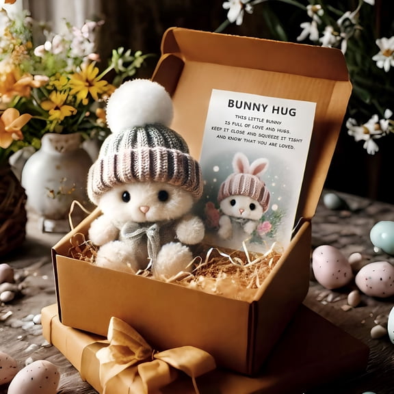 CYFW Handmade Mini Bunny Hug Cute Easter Gift with Card,Soft Plush Rabbit Mini Bunny Hugs in Box,Easter Basket Bunny Stuffer Women Men for Mother'S Day,Valentine'S Day,Birthday (Gray)
