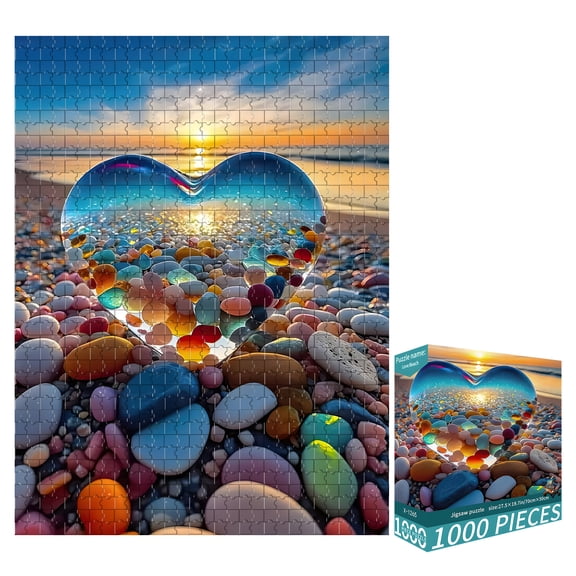 CYFW Heart Beach Jigsaw Puzzles 1000 Pieces,Unique Puzzles for Adults,Stress Relief Adult Puzzles,27.6x19.7 Inches Family Puzzle Time
