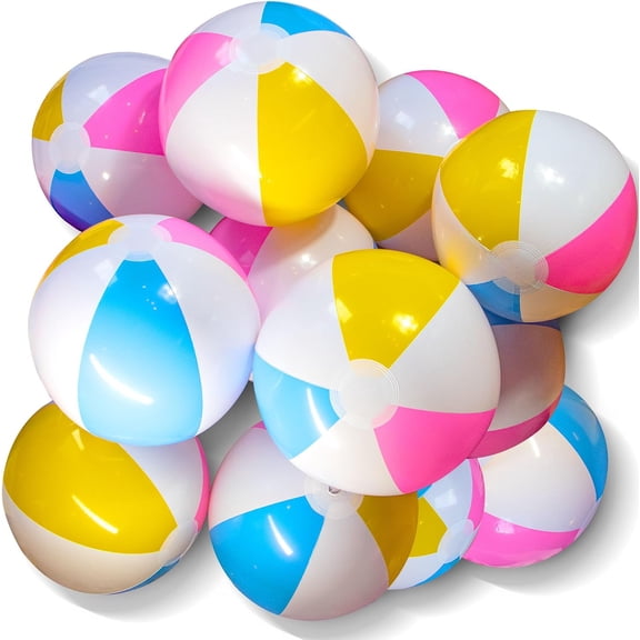 CYFW Inflatable Beach Balls - 12 Pack, 12" White Panels Alternate,With Macaron Colors, Leak-Proof Pvc - Summer Beach Pool Party Supplies, Fun Floating Toys for Teenagers, Adults