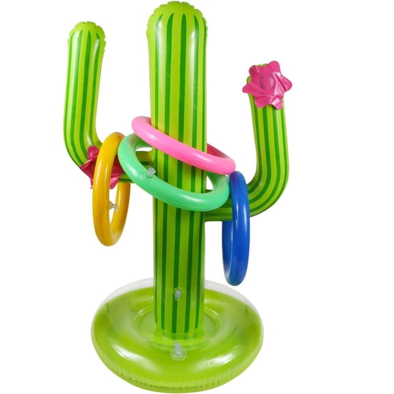 CYFW Inflatable Cactus Ring Toss Game Set Target Toss Floating Swimming Ring Toss Includes Cactus,4 Rings for Fiesta Party Accessories Hawaiian Pool Beach Party Decoration Supplies