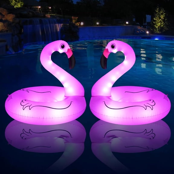 CYFW Inflatable Flamingo Pool Floats with Lights,Solar Powered Pink Pools Flamingo Float Rings,42 Lake Beach Floaties Swimming Rings Summer Pool Raft Lounger for Adults Water Party Supplies