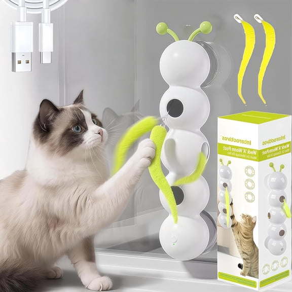 CYFW Interactive Cat Feather Toy,Automatic Fluffy Cat Teaser,Whack-A-Mole Cat Toy,Usb Rechargeable,Wall-Mounted,With Suction Cup,Perfect for Indoor Cats Whack a Mole Cat Toy