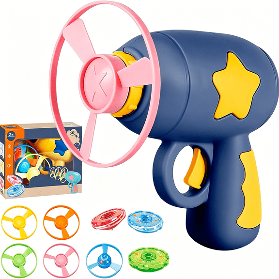 CYFW Interactive Cat Fetch Toy Launcher with 5 Flying Discs,Usb Rechargeable Cat Toy for Indoor Cats,Light-Up Disc Launcher for Pet Exercise and Training Play (Navy)