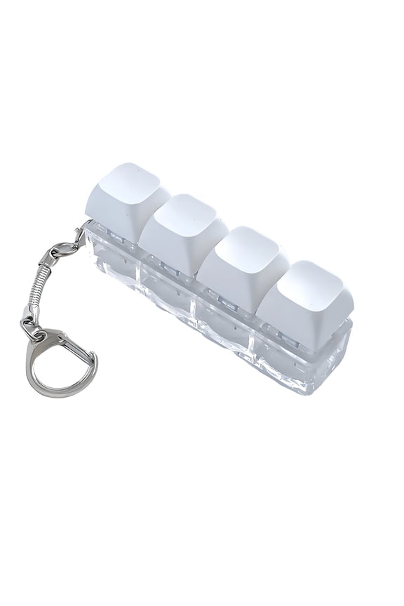 Keyboard Clicker Fidget Toy, Portable Mechanical Keychain with Rainbow LED Lights, Silent Stress Relief Sensory Gadget for Adults and Kids, Focus Aid for Office and Commute, White