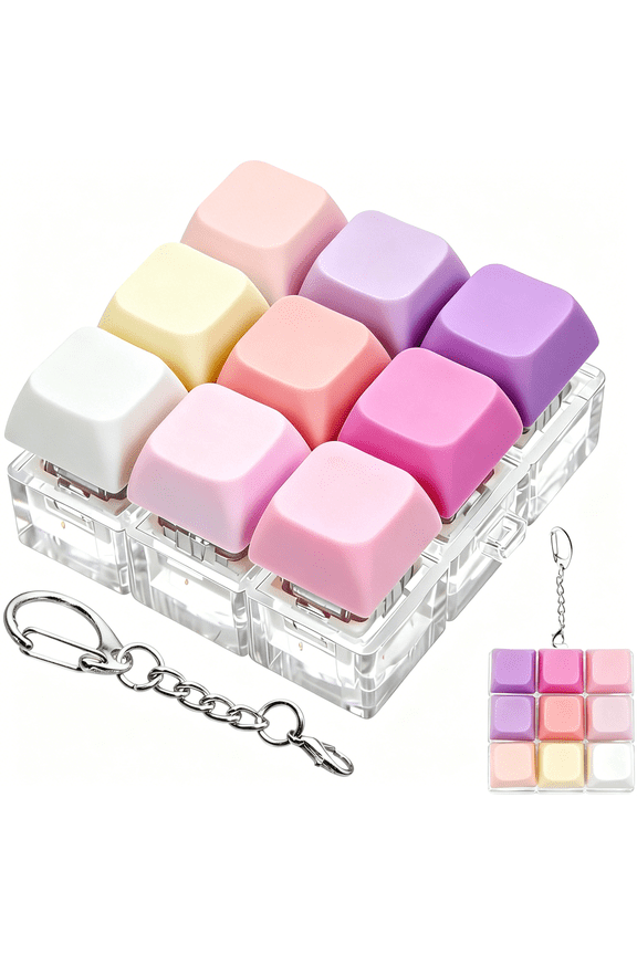 Keyboard Fidget Toy Clicker Keychain, 9-in-1 Stress Relief Desk Toys Decompression Button Keyboard with Removable Keycaps, Anxiety Relief