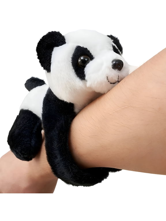 Kids Gifts Stuffed Animal Cat Slap Bracelets, Fluffy Wild Animal Snap Bracelet for Kids, First Day Back to School 5.9 Inch Plush Wrist for Child Pet Adoption Party Favors (Panda)