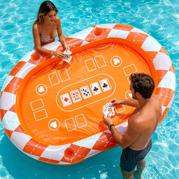 CYFW Large Floating Card Game Table for Pool Game | 53 X 36 Inch Inflatable Pool Card Table with Waterproof Cards,Quick Inflate Portable Party Accessory for Pool Beach