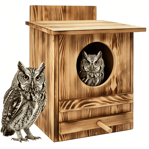 CYFW Large Owl House for Outside, Carbonized Screech Owl Box with Bird Stand, Wooden Owl Nesting Box with Ventilation for Backyard Tree, Easy Assembly & Cleaning