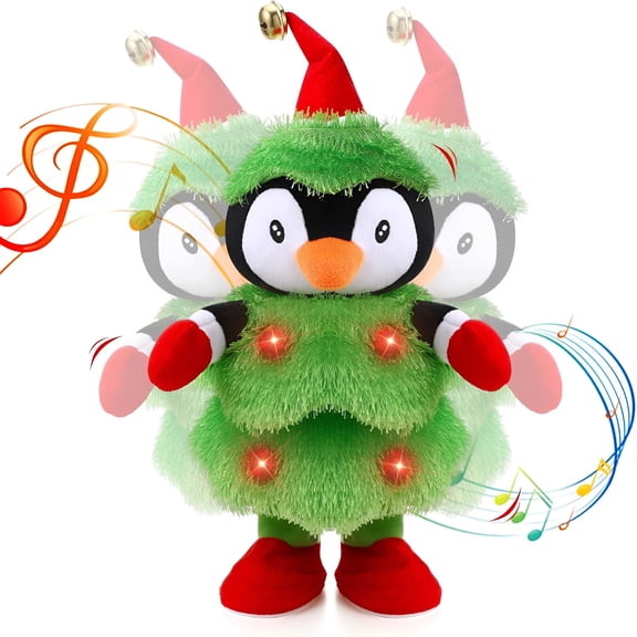 CYFW Led Musical Christmas Tree Penguin Stuffed Animal Animated Christmas Decorations Repeats What You Say Light Up Soft Plush Toy Singing Dancing Record Mimicking Twisting Interactive Xmas Gifts