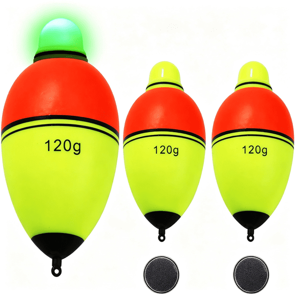 CYFW Light-Up Slip Bobbers, Lighted Foam Bobbers Green & Red LED Lights Fishing Floats for Night Fishing with Cell Battery Included slip bobbers for fishing