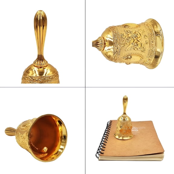 CYFW Loud Hand Bells,Dinner Bell for Inside Classroom,Gold Retro Hand Bells for Adults,For Food Line,Alarm,Jingles,Ringing,Wedding Bells,Service Bell Call,Vintage Bell,Gold