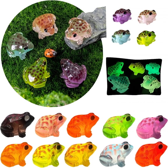 CYFW Luminous Mini Resin Frog: 50PCS Miniature Frog Figurines 10 Colors Tiny Frogs Glow in The Dark for Moss Landscape Fairy Garden Decoration Halloween Christmas Birthday Party Favors