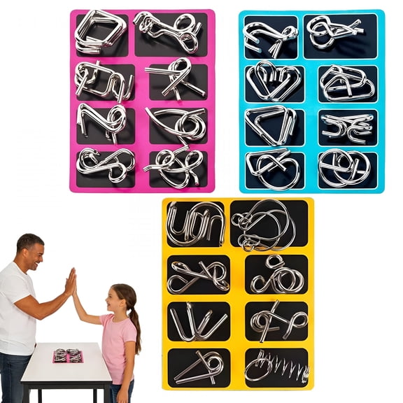 CYFW Metal Puzzles, 24/32/40Pcs 3D Brain Teaser Wire Puzzles Solving for Adults Kids, Physics Mechanical Ring Set, IQ Logic Mind Games, Fidget Toys, Party GamePink + Blue + Yellow