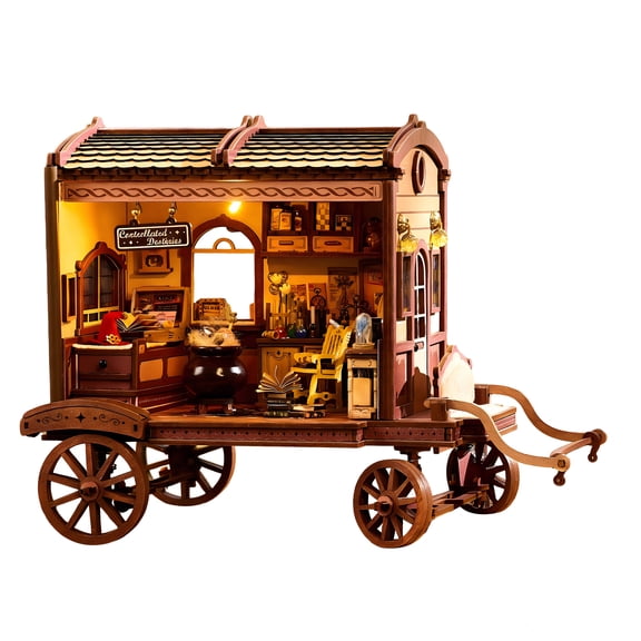 CYFW Mini House Kit,Interactive Openable Design Diy Miniature House Kit,Touch-Activated Lighting Design Wooden Building Kits 3D Toys for Adults