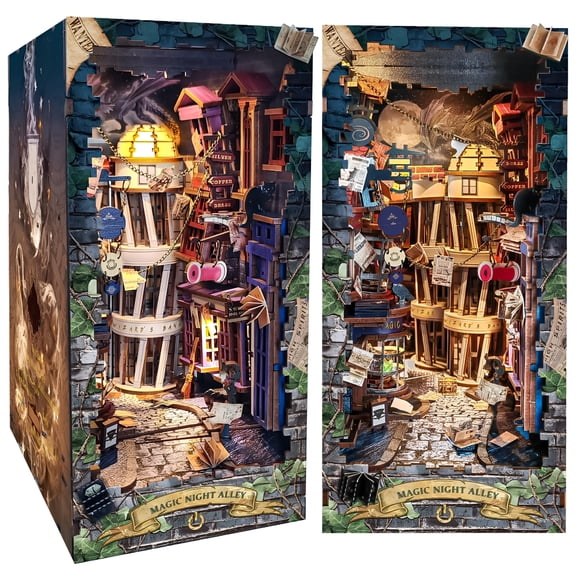 CYFW Miniature House Kit for Adults - DIY 3D Puzzle with LED Light, Tiny House Bookshelf Decor, Creative Gifts for Family and Friends (Magic Night Alley)