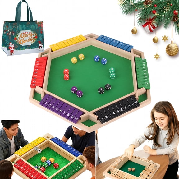 CYFW Number Knockdown Game, Shut the Box-Wooden Dice Board Game, 2-8 Player Shut the Box Wooden Dice Board Games, Classic Tabletop Version Family Games for Classroom, Home, Party (6Player)