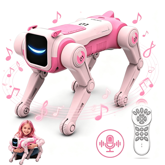 CYFW Pink Robot Dog Toy for Kids 6-12, 2.4Ghz Remote Control Stunt Robot Pet with Music & Light, Voice Commands, Music & Light robot dog