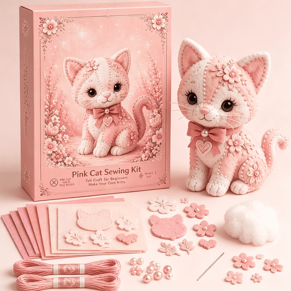 CYFW Pink Woodland Friends Diy Felt Patchwork Kit,3D Forest Animal Sewing Set for Beginners,Handmade Craft Decor Gift