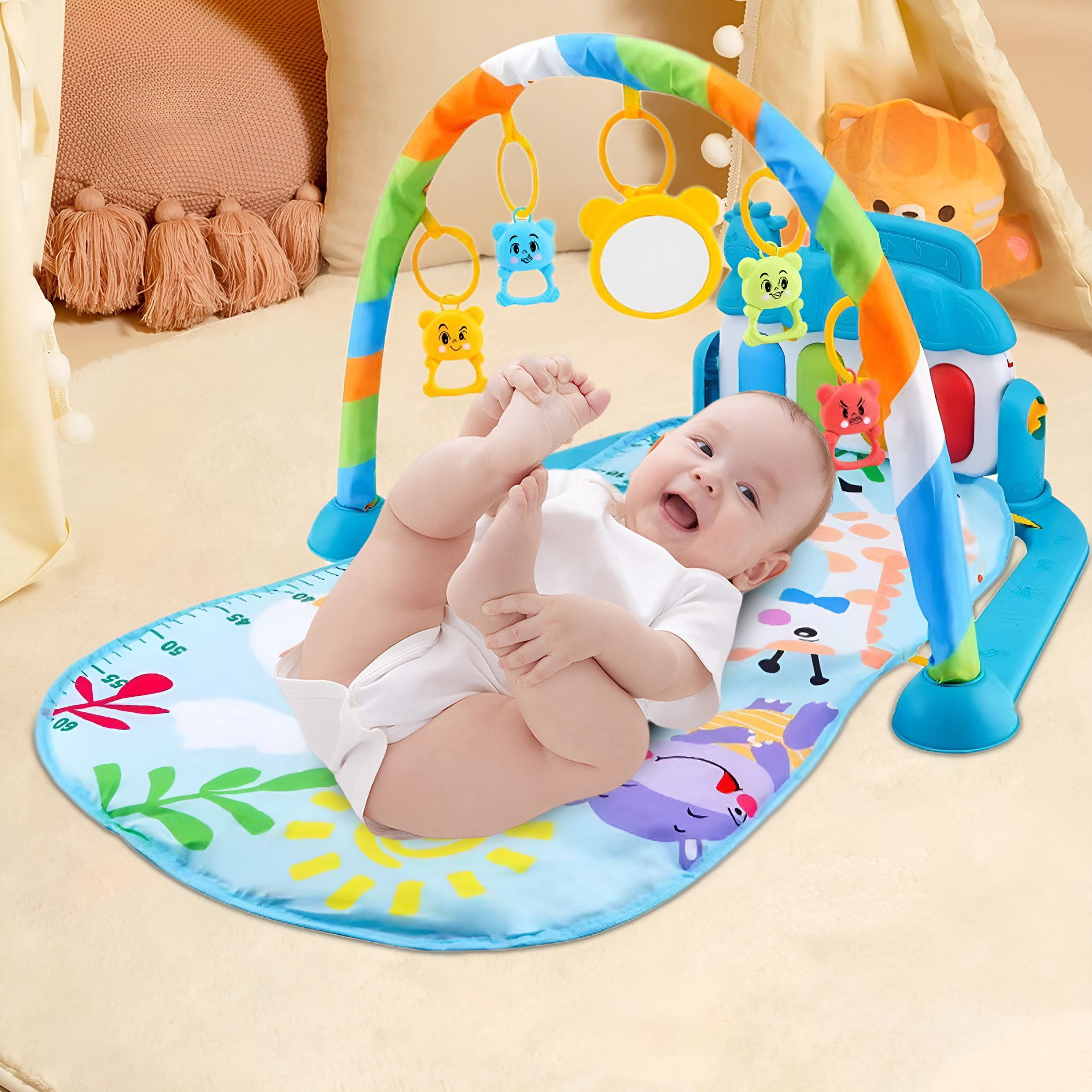 CYFW Play Mat,Tummy Time Mat Toys,Musical Learning 0-6 Mon,Adorable Animal-Themed Play Gym with Piano Panel,Tummy Time Mat Activity Center,Style D