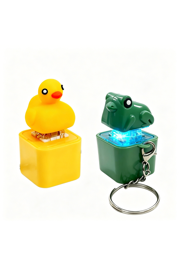 Quacking Duck & Croaking Frog Fidget Toy, Rechargeable Quacking Duck Keychain with Sound Led Lights, Duck & Frog Fidget Clicker, Fun & Portable Anxiety Relief Toy (Duck+Frog)
