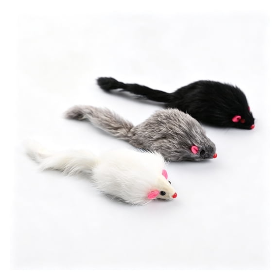 CYFW Rabbit Fur Mouse Cat Toy 12 Pack,Realistic Fuzzy Fake Mice with Rattle,White and Gray Cat Mouse Toy for Indoor Cats,Cat Toy Pack for Reducing Boredom and Encouraging Play