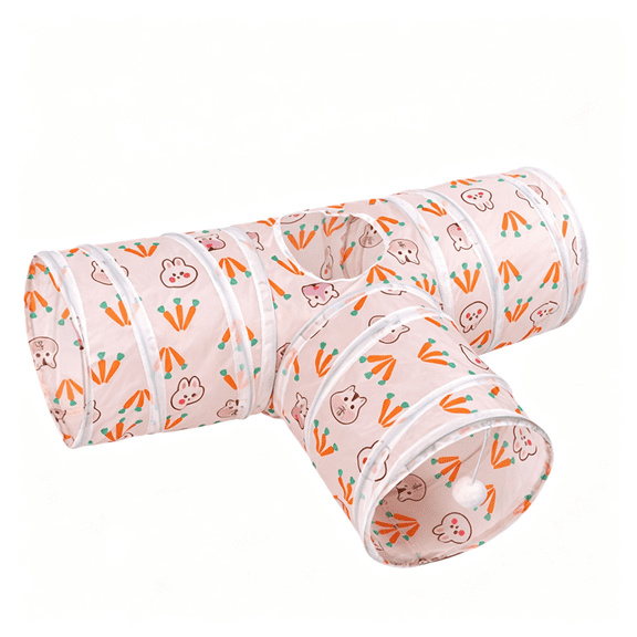 CYFW Rabbit Toys, Bunny Tunnels & Tubes, Collapsible 3 Way Rabbit Hideout Tunnel with Chew Toys for Bunny Guinea Pig Ferret Kitten, Bunny Tunnel