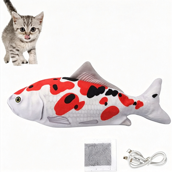 CYFW Realistic Spotted White Floppy Dancing Cat Kicker Fish Toy (Koi Fish) cat toy