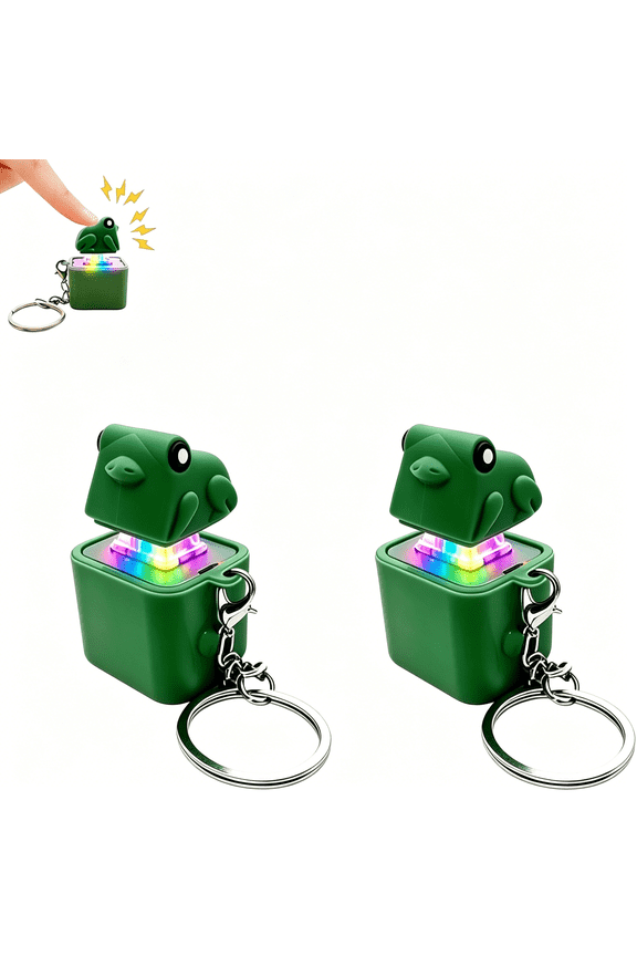 Rechargeable Croaking Frog Keychain, Mini Frog Sound Toy with Keyboard Press Button, Portable Stress Relief Keychain Gadget, Fun Squeeze and Click Sound Fidget Toy for Daily Relaxation