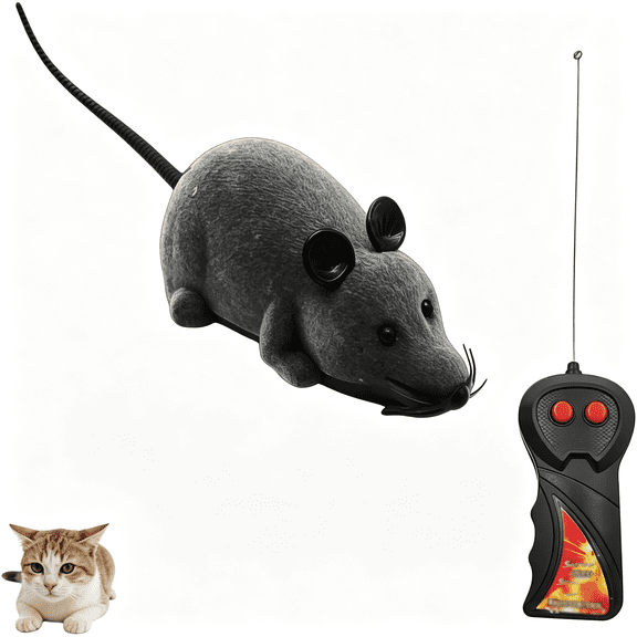 CYFW Remote Control Mouse Cat Toy,Realistic Rc"Teractive Pet Toy with Wireless Controller,Forward&Backward Movement,Gray Plush Electronic Mouse for Cats&Dogs,Funny Pet Teaser For"Door Cats