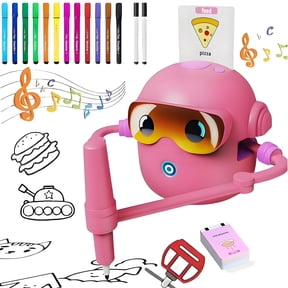 CYFW Robot Drawing Machine,Card-Insert Recognition Drawing Robot with 100 Picture Cards & 12 Colored Pens,Learning Educational Robot Toys,Fun Voice Interactive Robot,Pink